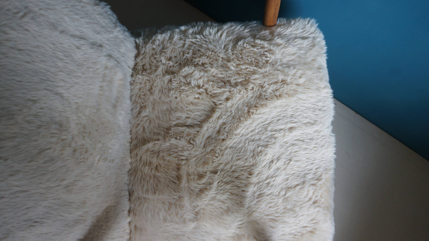 Vintage Armchair Mid-Century Beige Faux Fur Restored