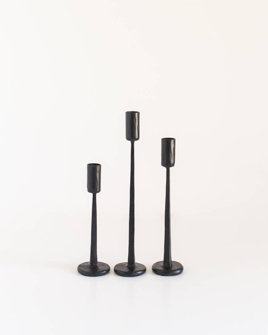 Dante Hand-Forged Iron Candle Stands | Set of 3: Black