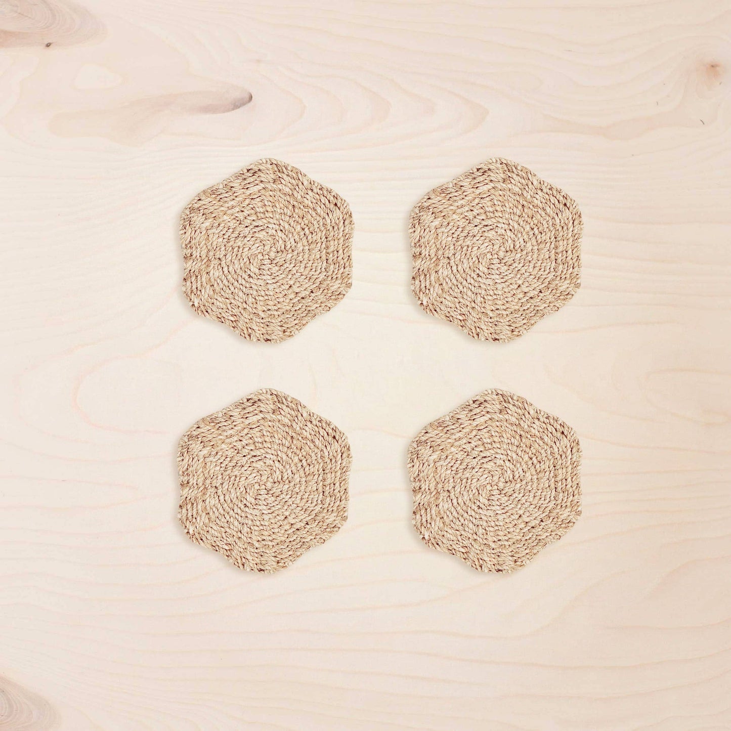 Natural Scallop Coasters, set of 4 – Handwoven Abaca Coasters
