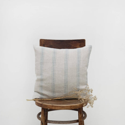 Grey Blue Wide Stripe Rustic Linen Cushion: 20"x20"