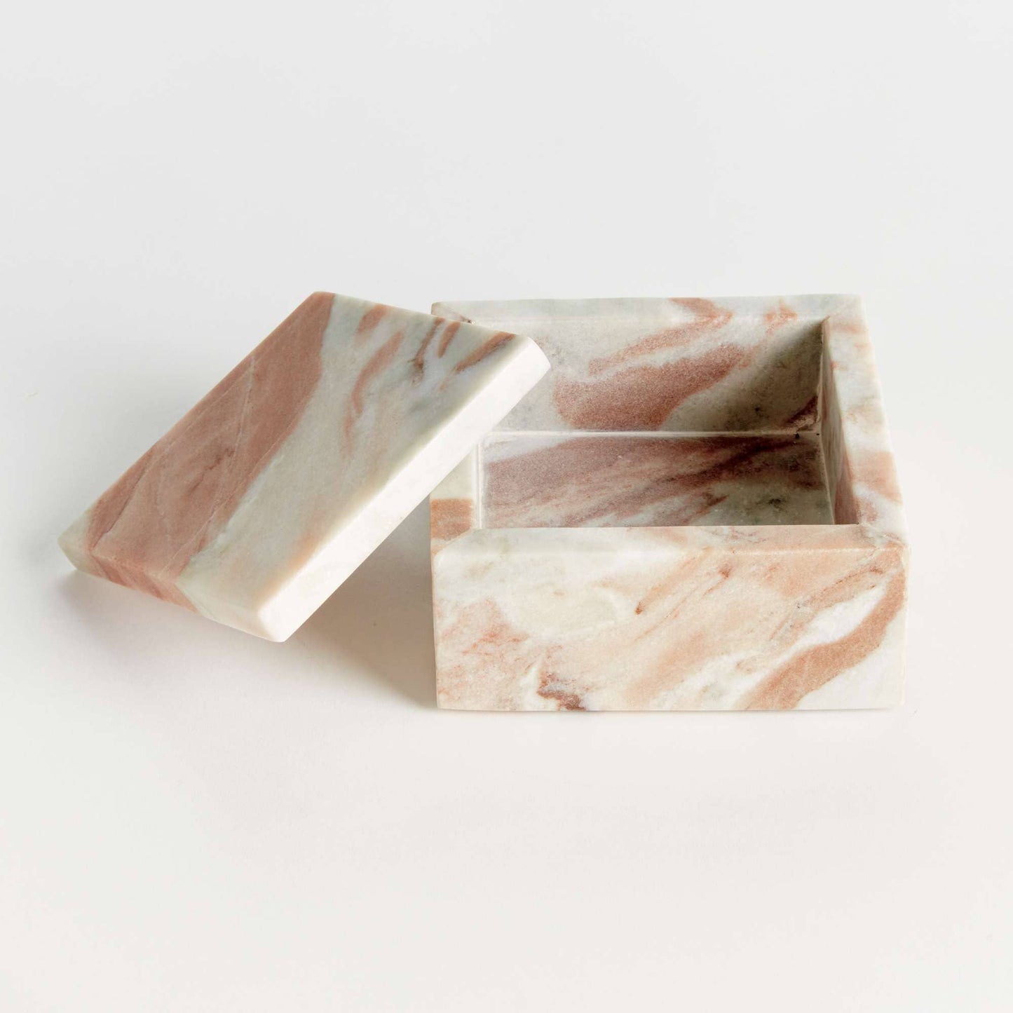 Jaqueline Square Lidded Box - Brown/White Marble