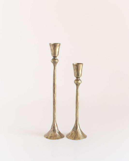 Gemini Hand-Forged Iron Candle Stands - Set of 2: Brass Finish