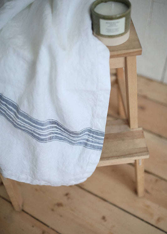 Maison Linen Tea Towel - White with Blue Stripes