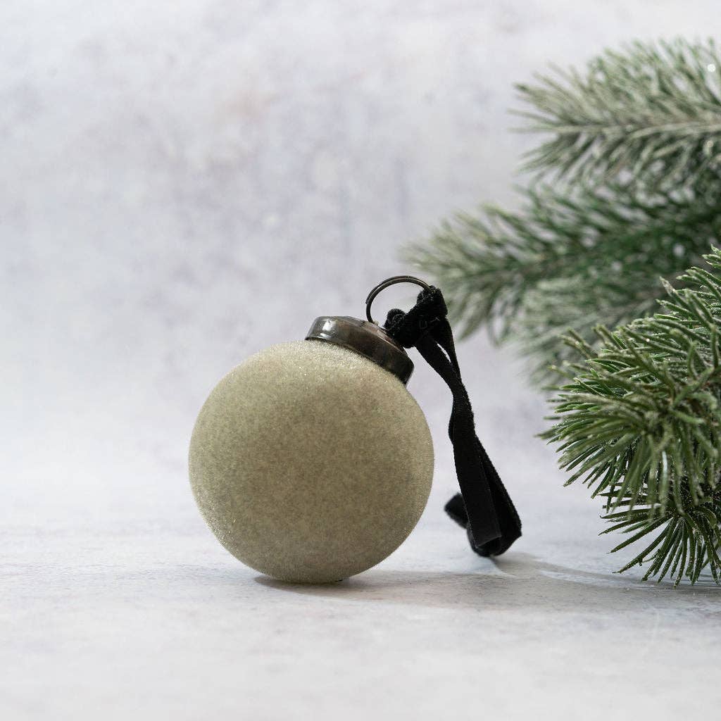 Velvet Covered Glass Hanging Bauble - Light Sage
