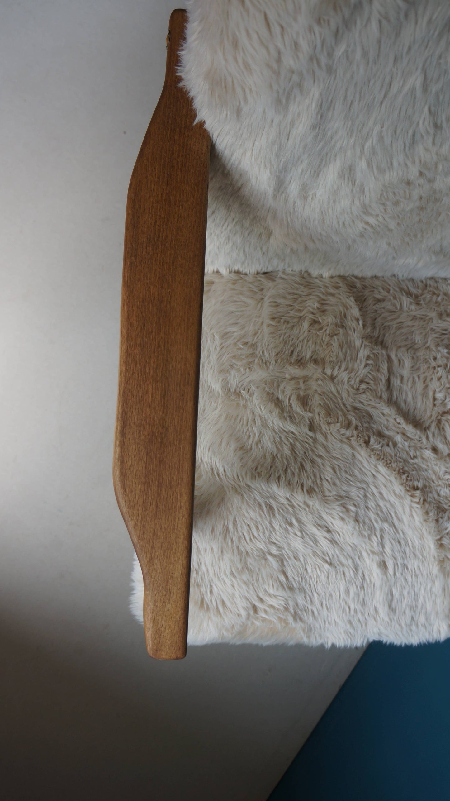 Vintage Armchair Mid-Century Beige Faux Fur Restored