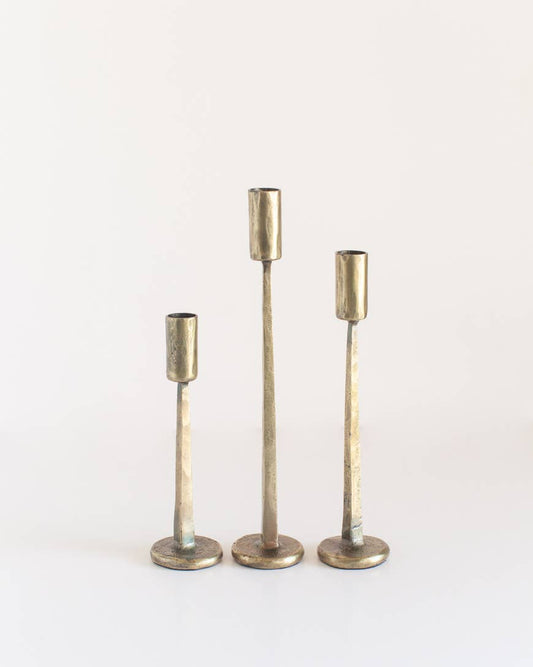 Dante Hand-Forged Iron Candle Stands | Set of 3: Brass Finish