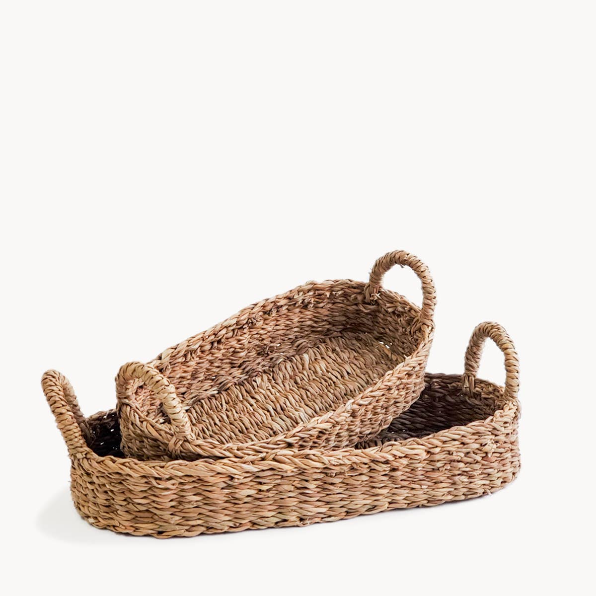 Handwoven Savar Bread Basket with Natural Handle-Set of 2