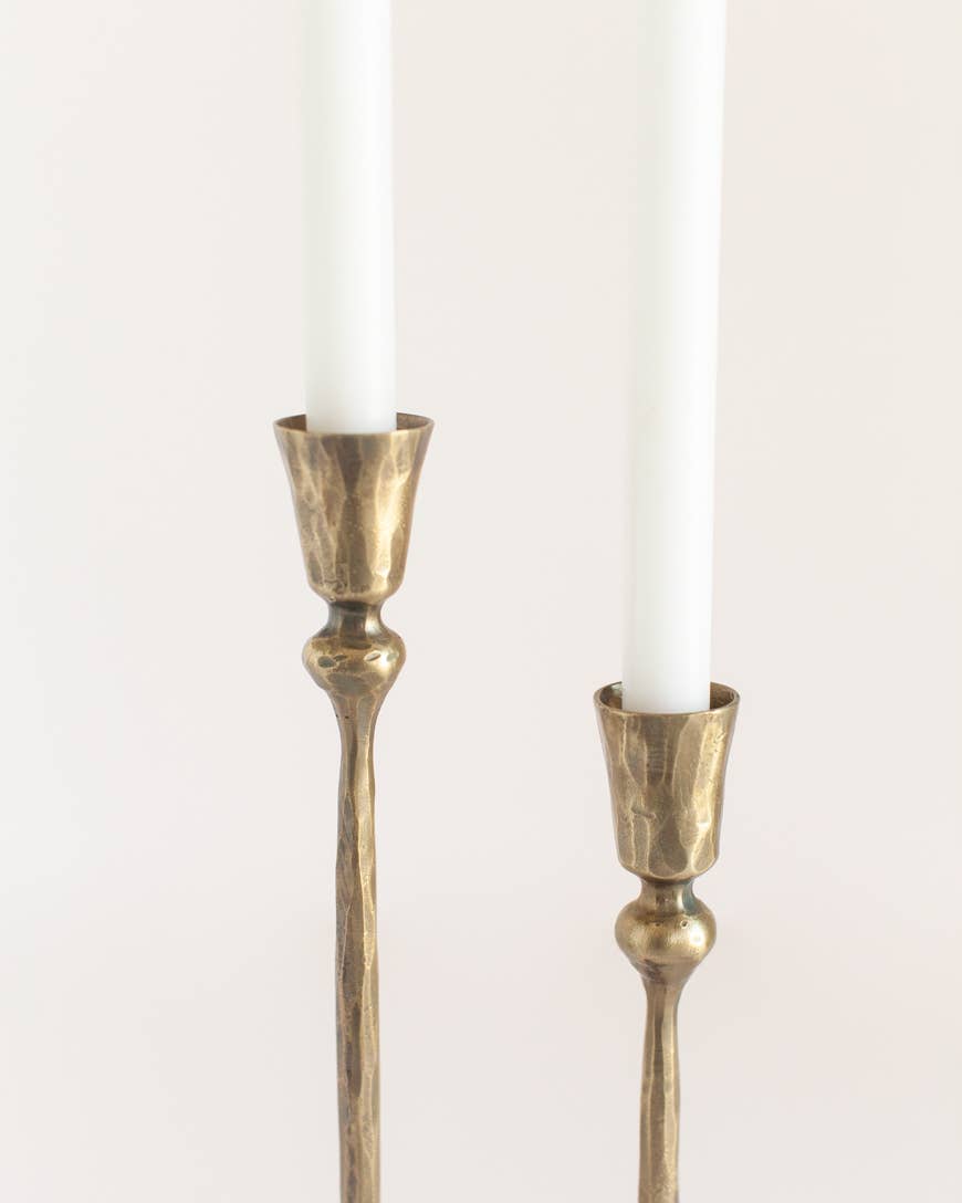 Gemini Hand-Forged Iron Candle Stands - Set of 2: Brass Finish