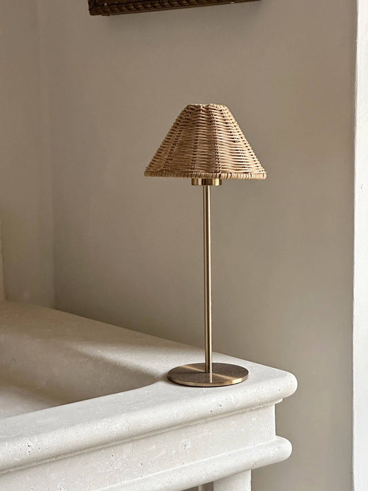 Brass and Wicker Cordless French Bistro Lamp