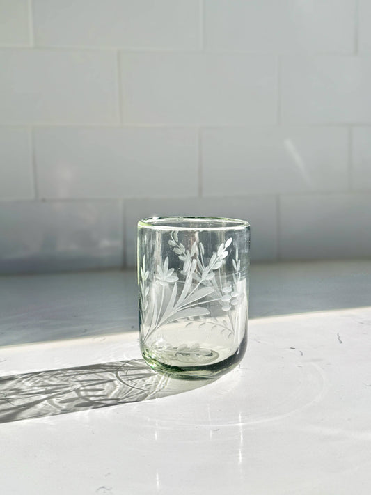 Hand-etched Tumbler Glass, *New Rounded Bottom: Medium