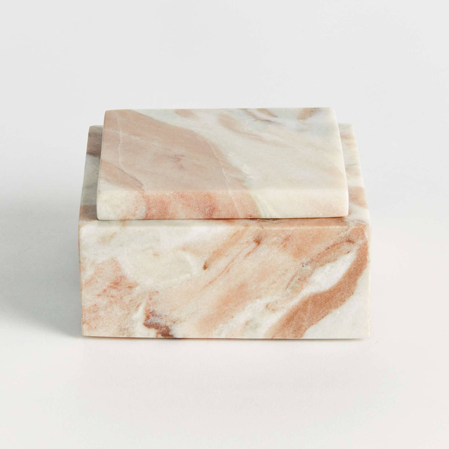 Jaqueline Square Lidded Box - Brown/White Marble