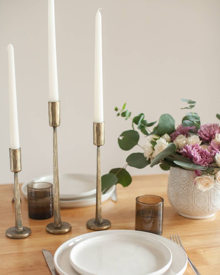 Dante Hand-Forged Iron Candle Stands | Set of 3: Brass Finish
