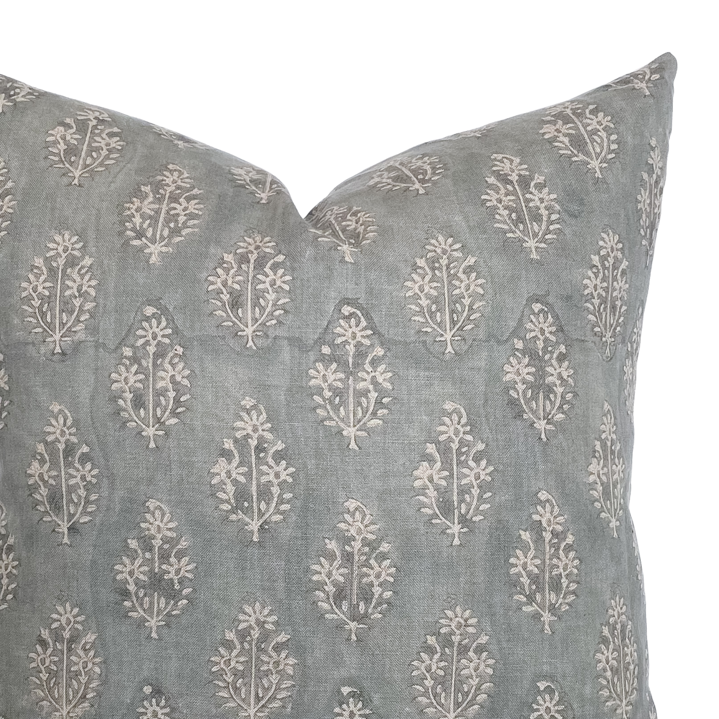 Silas | Muted Blue Floral Handblock Pillow 22x22