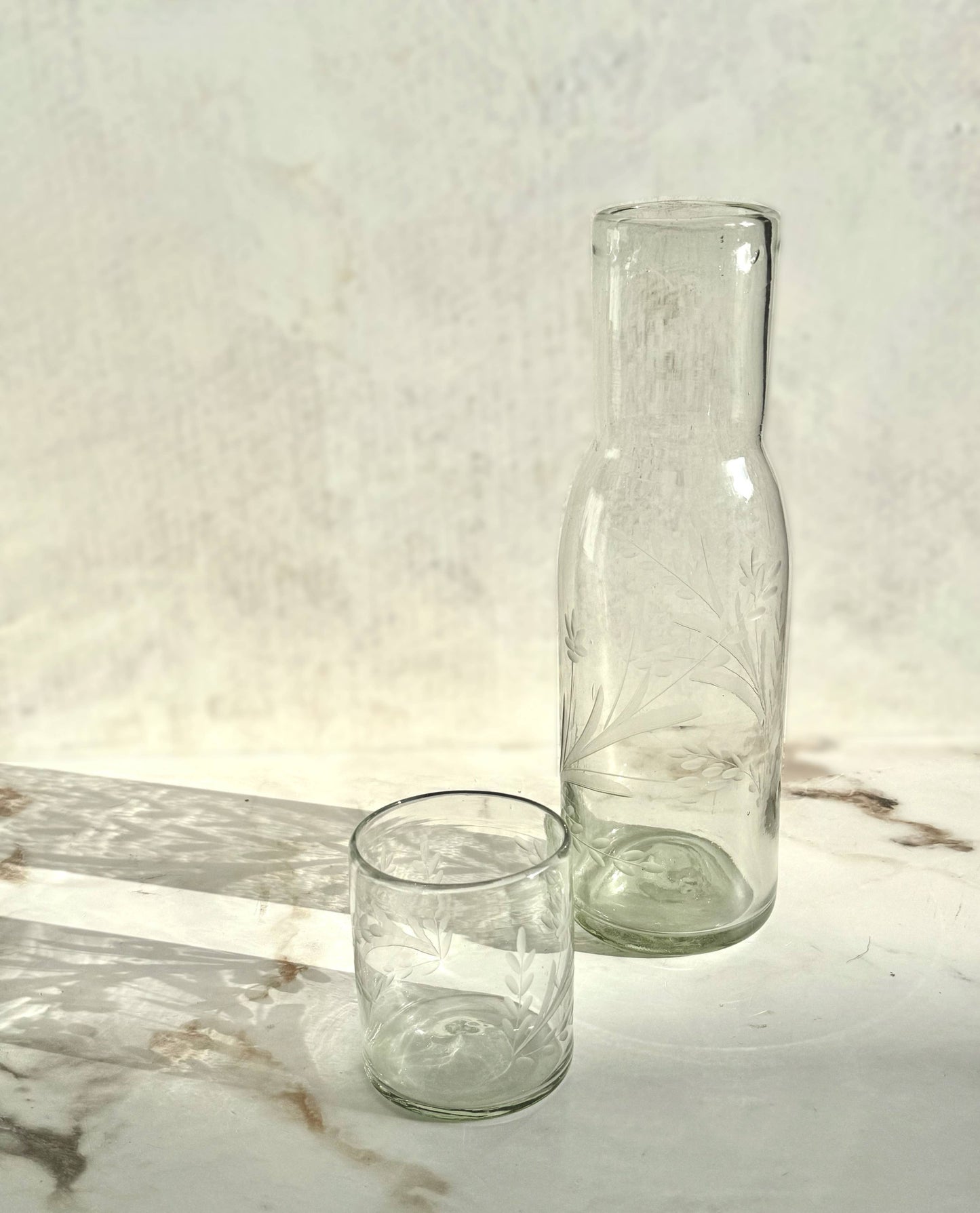 Etched Tall Carafe and Glass Set