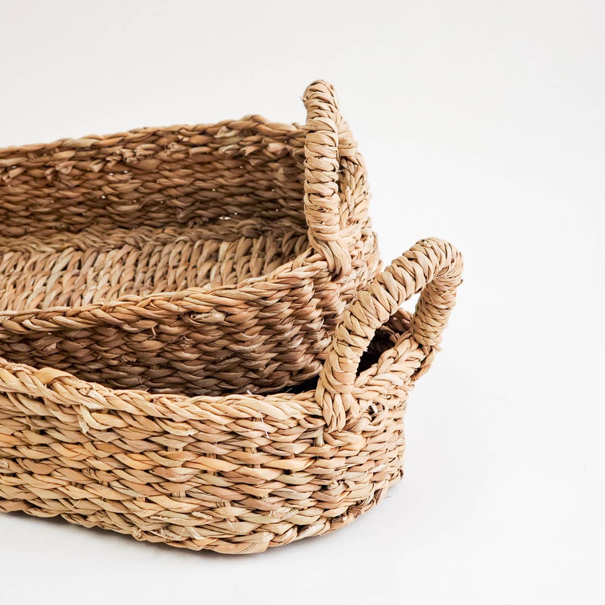 Handwoven Savar Bread Basket with Natural Handle-Set of 2