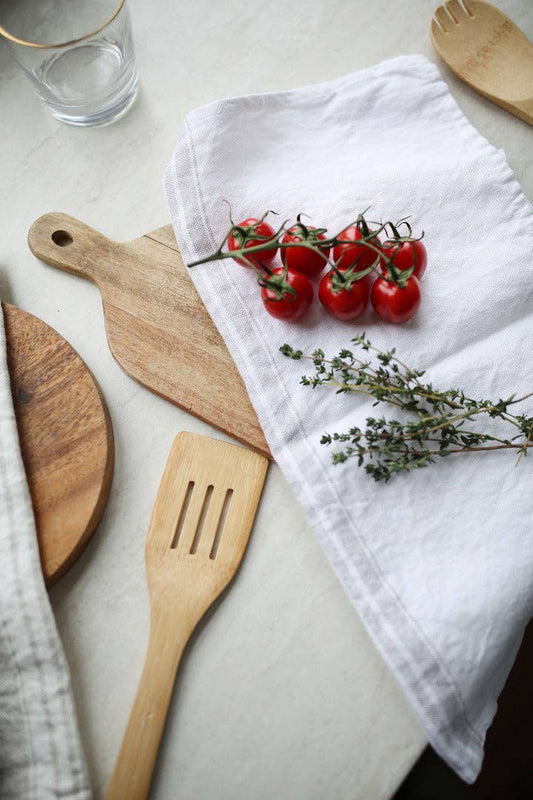 Maison Linen Tea Towel - White with Beige Stripes