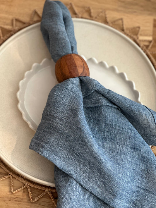 Stone Washed Linen Hemmed Dinner Napkin: Dusty Blue