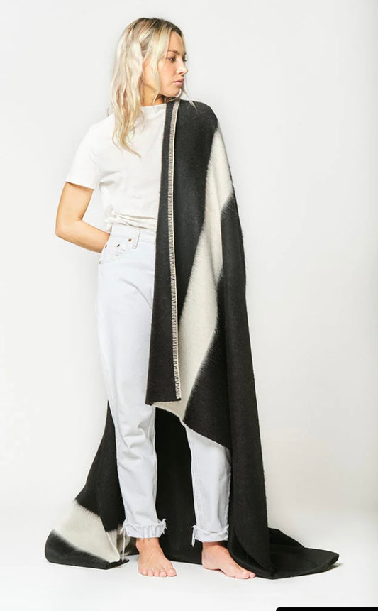 Siempre Throw Blanket Black w/ Ivory Stripe
