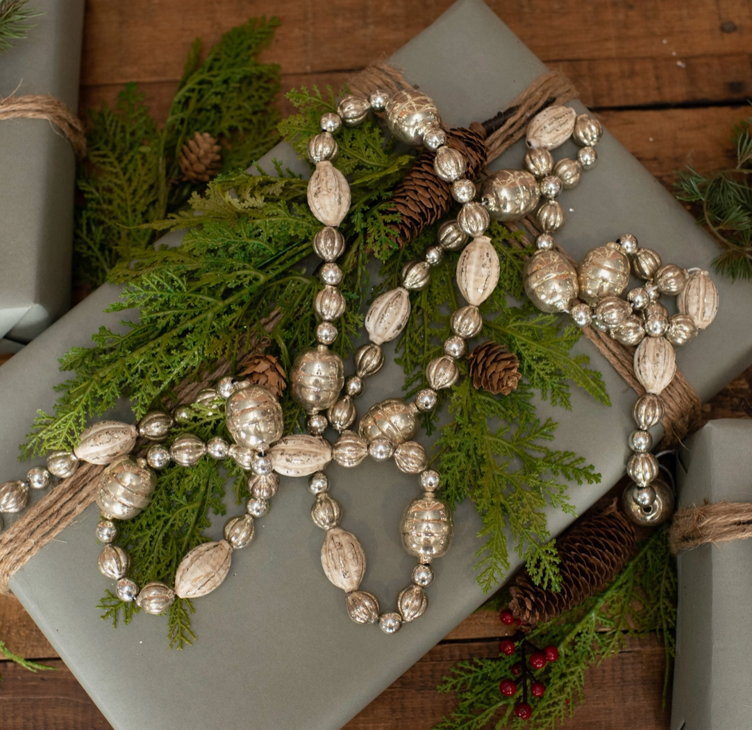 Silver & White Glass Bead Garland