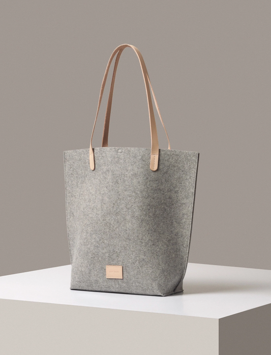 Hana Merino Wool Felt Tote: Granite Vachetta