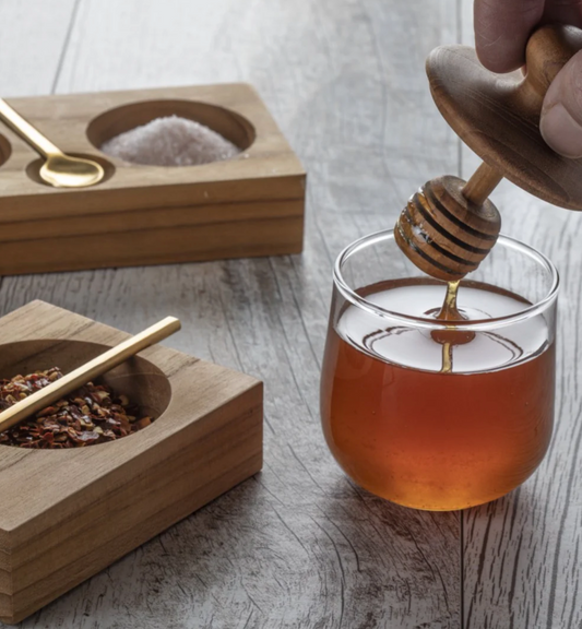 Teak Glass Honey Jar