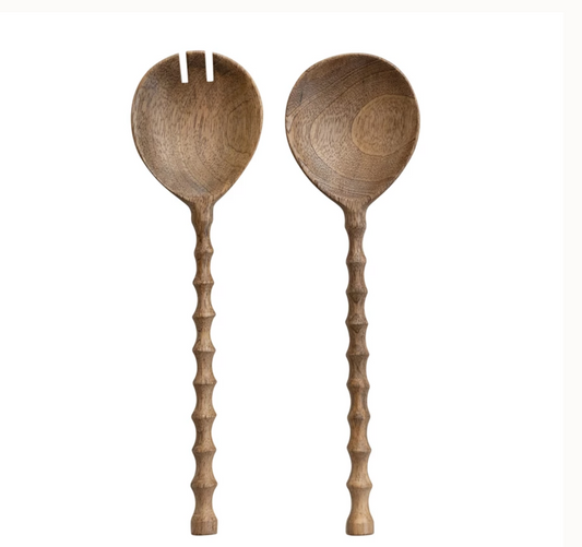 Mango Wood Salad Servers w/ Carved Handles