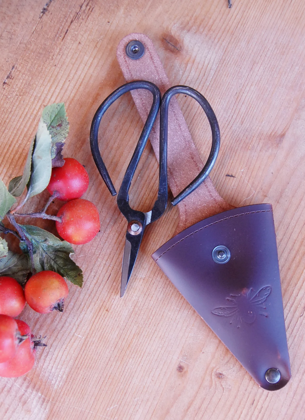 Scissors in Dark Brown Leather Pouch