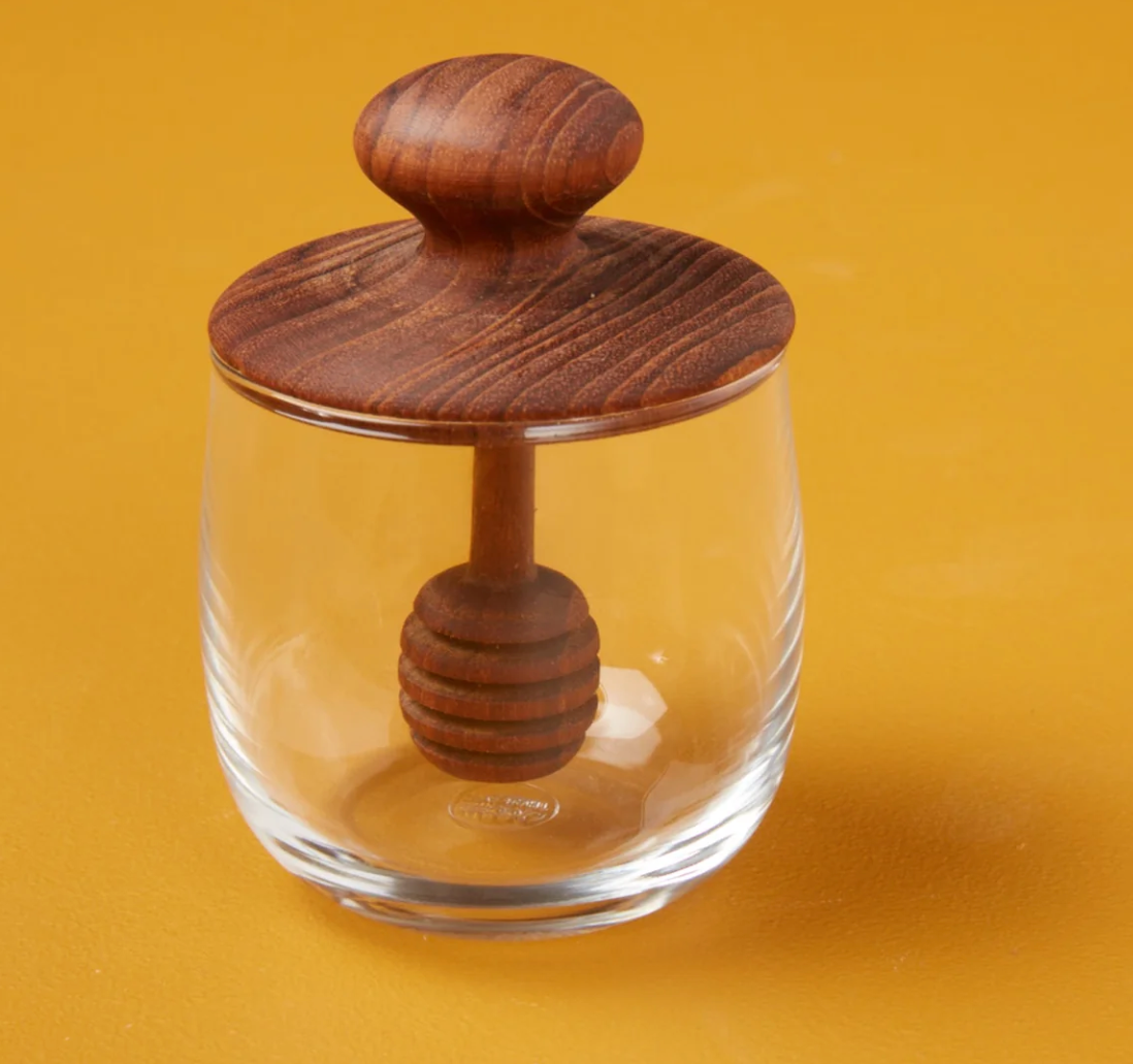 Teak Glass Honey Jar