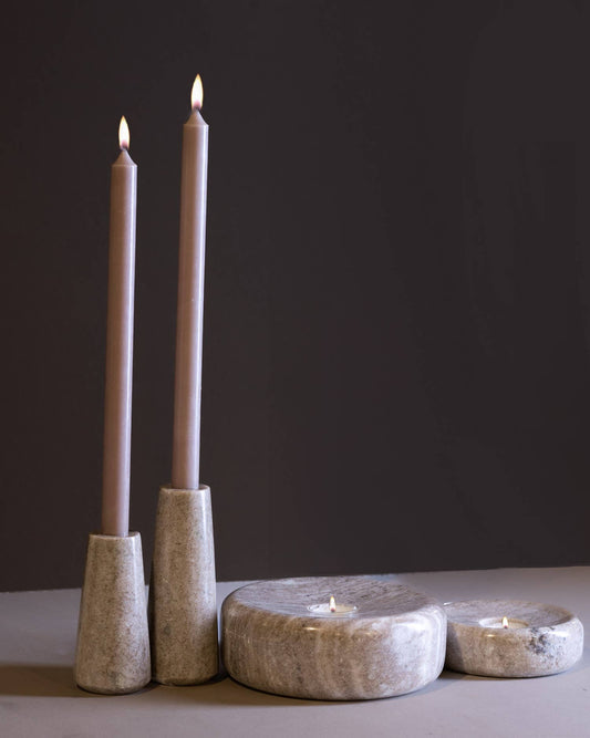 Set of 2 Beige Marble Taper Candle Holders