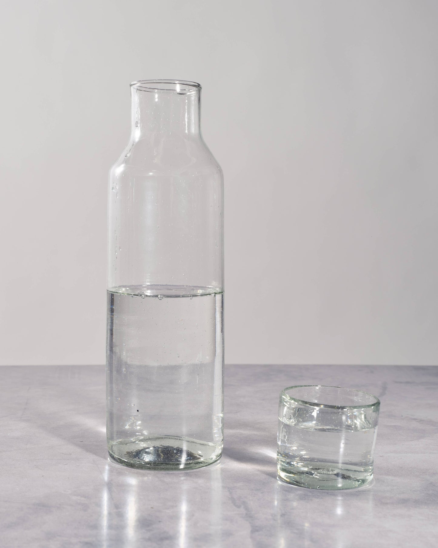Large Slim Glass Carafe with Cup, Handblown Glassware