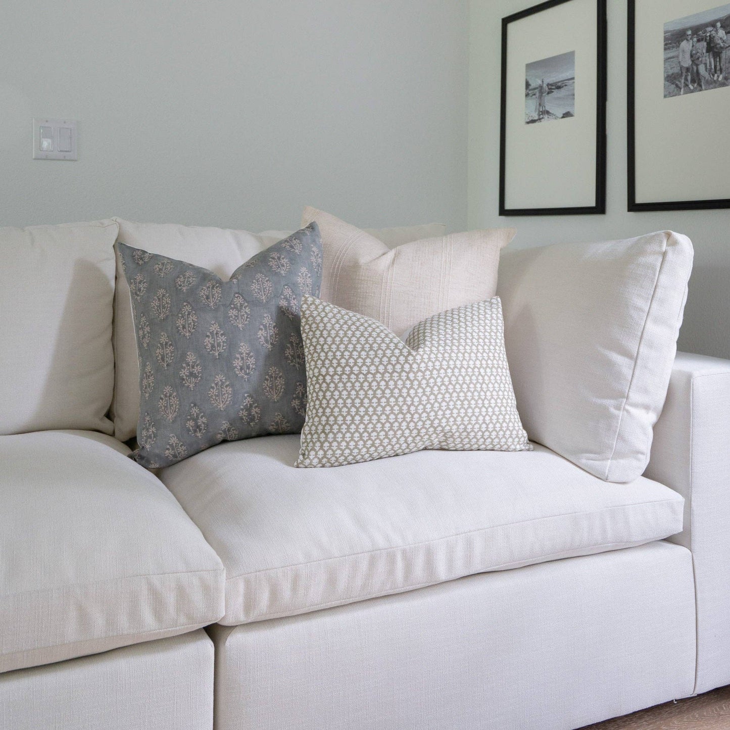 Silas | Muted Blue Floral Handblock Pillow 22x22