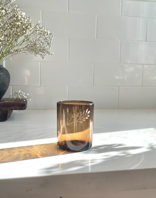 Hand-etched Blown Tumbler Glass, Dark Amber: Water Glass