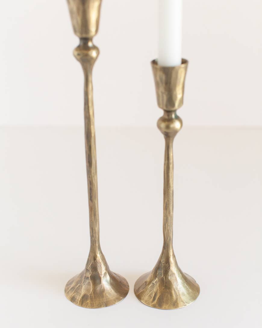 Gemini Hand-Forged Iron Candle Stands - Set of 2: Brass Finish