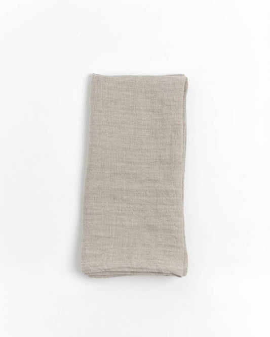 Stone Washed Linen Hemmed Dinner Napkin: Flax