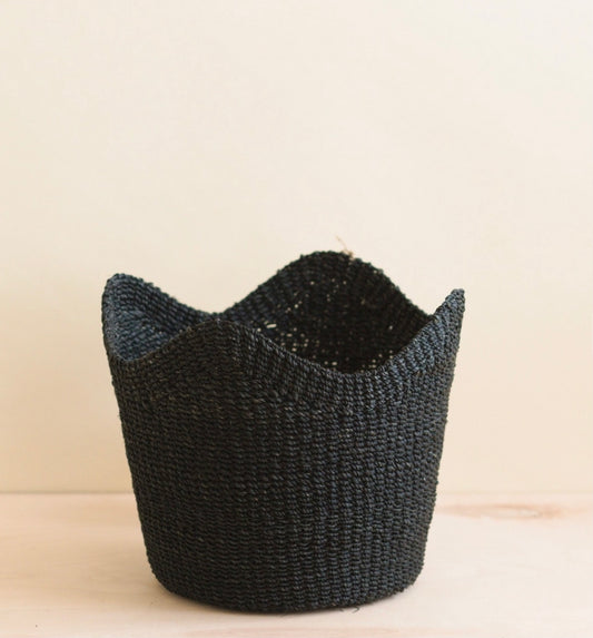 Basket - Handwoven Black Scallop Basket