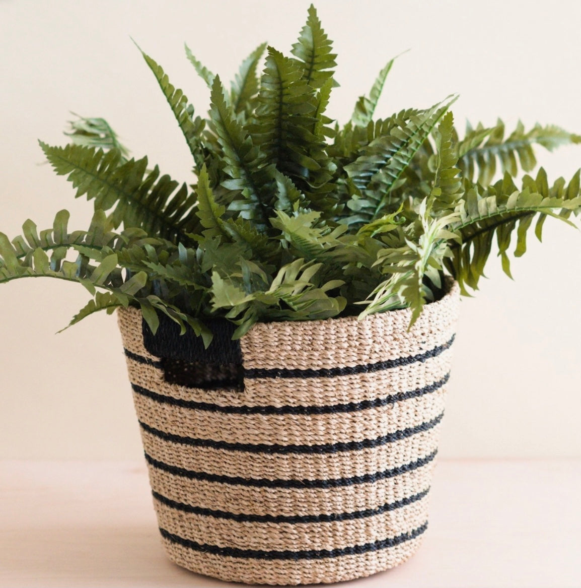 Basket - Black + Natural Striped Taperd Basket