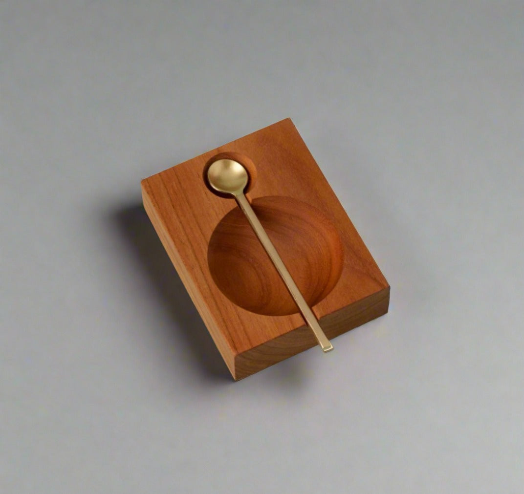 Salt Cellar - Teak Salt Cellar with Gold Spoon |