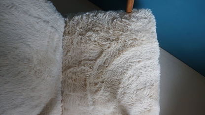 Vintage Armchair Mid-Century Beige Faux Fur Restored