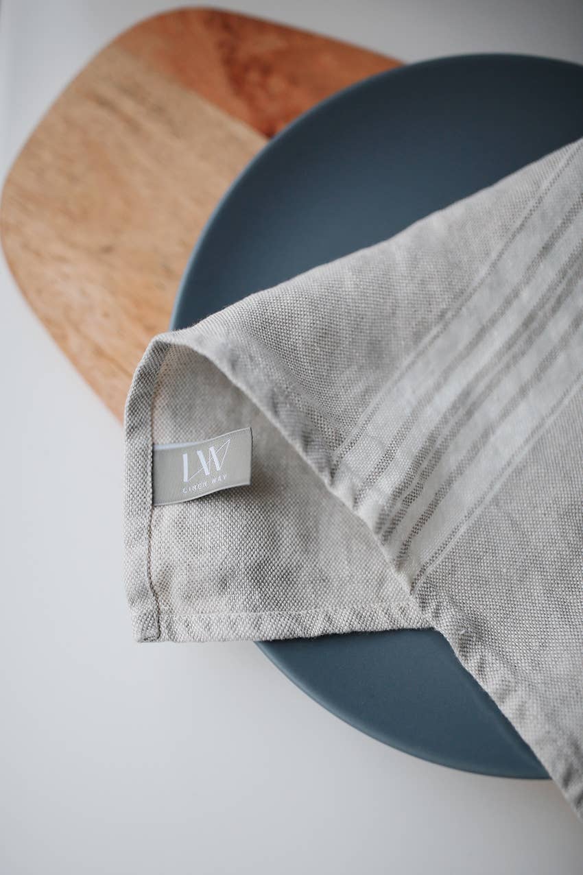 Maison Linen Tea Towel - Beige with White Stripes