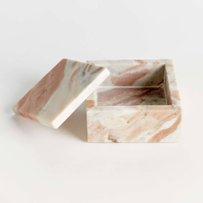 Jaqueline Square Lidded Box -  Brown/White Marble