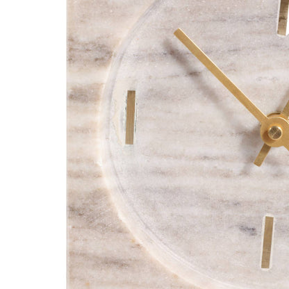 Table Clock - Beige Marble with Brass Details