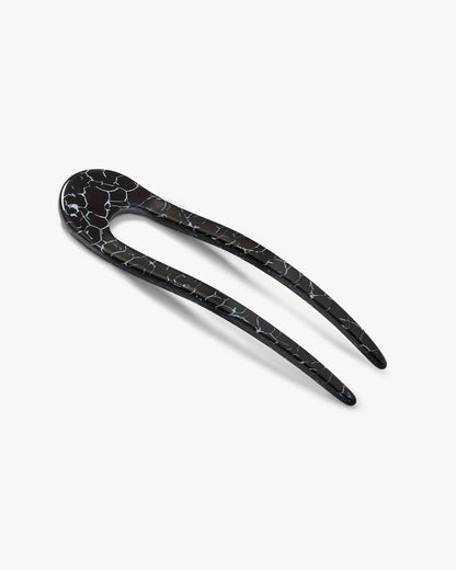 French Hair Pin in Black Marble