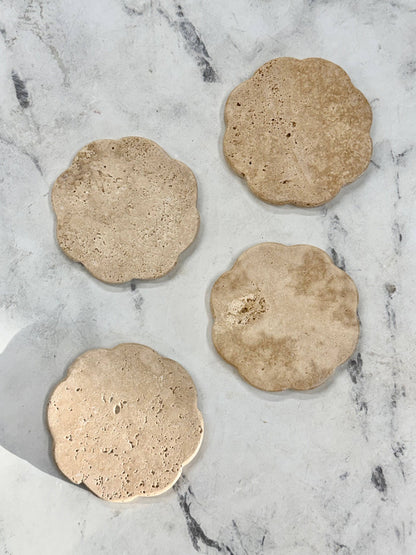Scalloped Travertine Coaster, Set of 4
