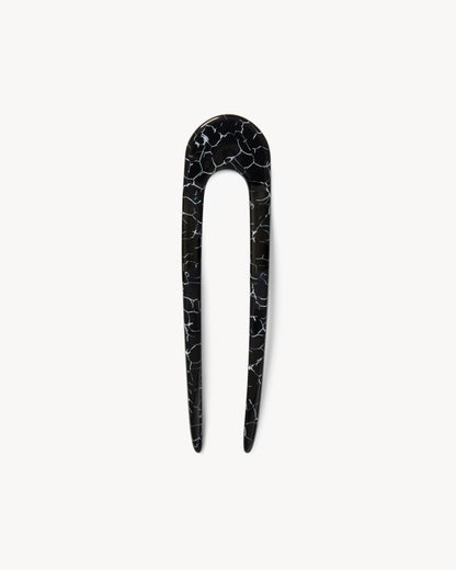 French Hair Pin in Black Marble