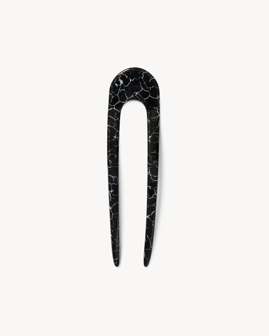 French Hair Pin in Black Marble