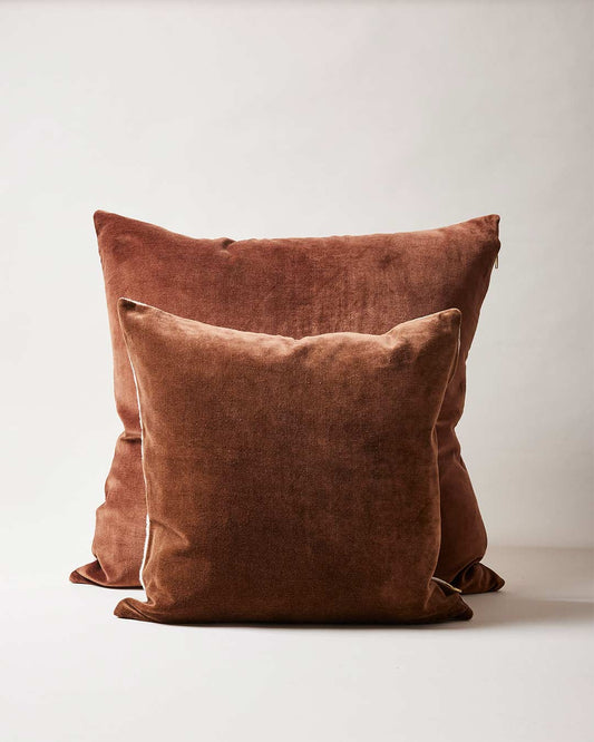 Velvet + Linen Pillow: Walnut