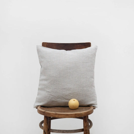 Grey Blue Pinstripe Rustic Linen Cushion:: 20"x20"