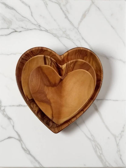 Olive Wood Nesting Heart Dish - Set of 3