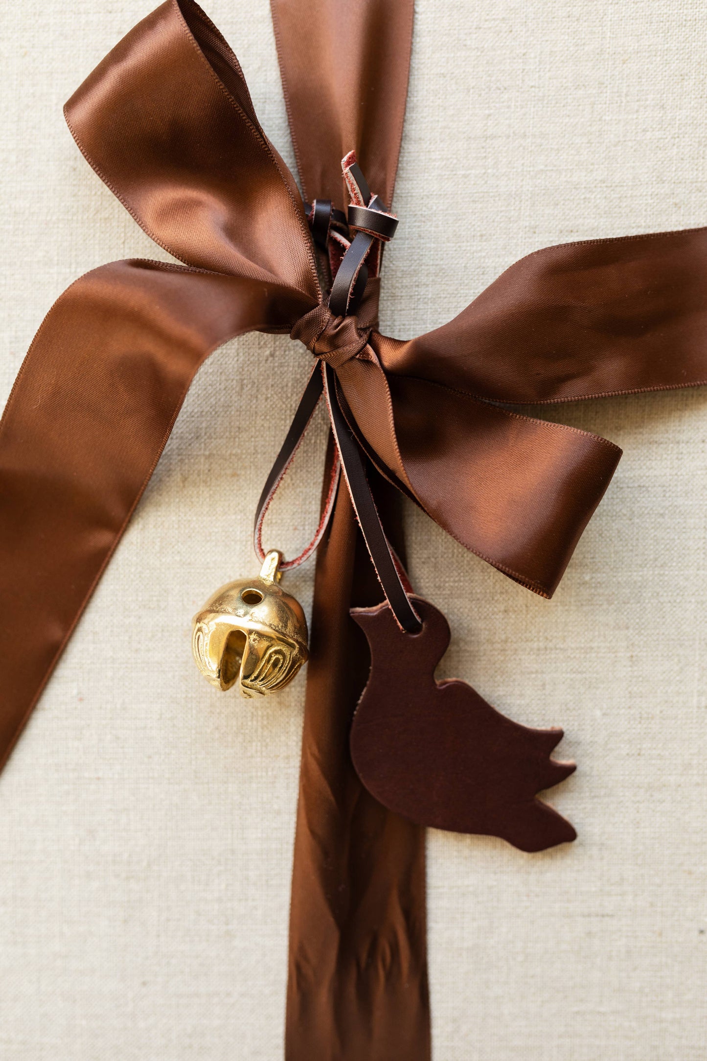 The Leather Christmas Ornament: Tobacco / Dove