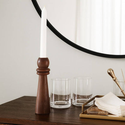 Brown Mango Wood Modern Totem Candle Holder